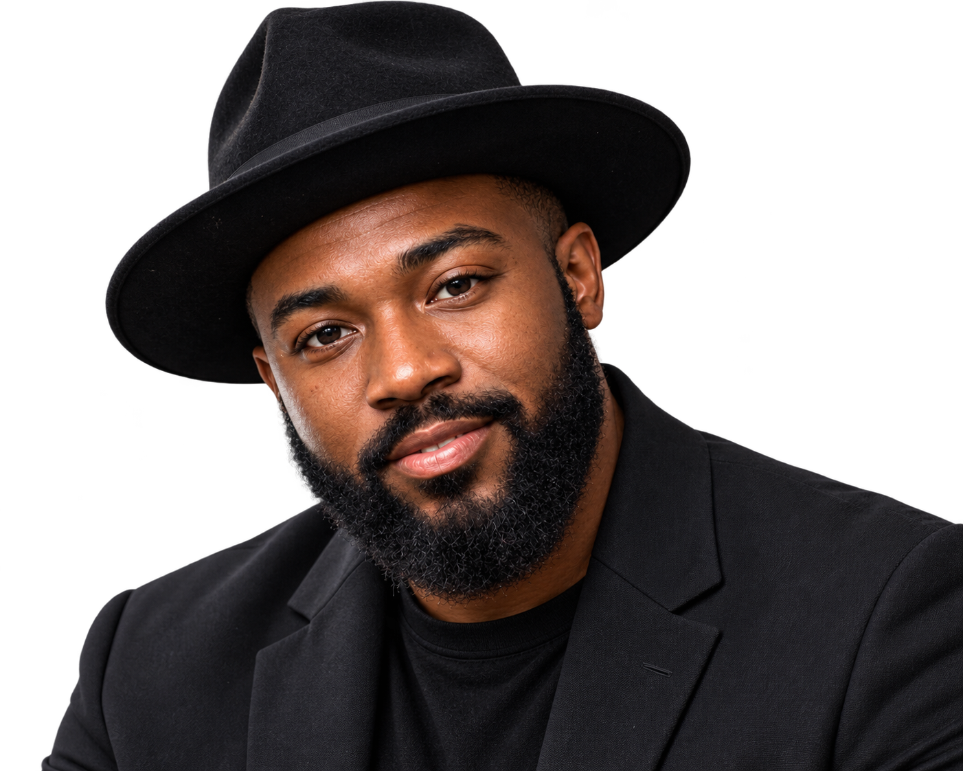 Black man in fedora close up portrait